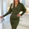AX Paris Olive Ruched Wrap Top Midi Dress
