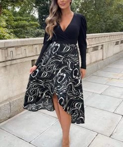 AX Paris Black And Green 2 In 1 Marble Print Wrap Dress