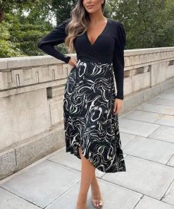 AX Paris Black And Green 2 In 1 Marble Print Wrap Dress