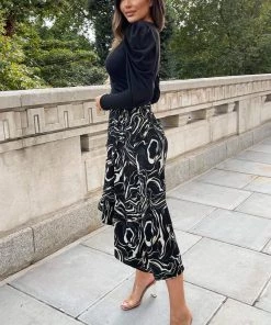 AX Paris Black And Green 2 In 1 Marble Print Wrap Dress