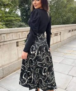 AX Paris Black And Green 2 In 1 Marble Print Wrap Dress