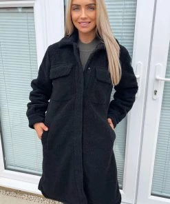 AX Paris Coats & Jackets Black Oversized Teddy Faux Fur Front Pocket Coat