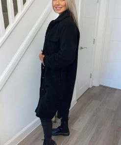 AX Paris Coats & Jackets Black Oversized Teddy Faux Fur Front Pocket Coat