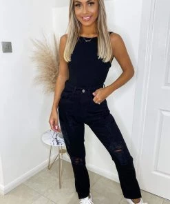 AX Paris Black Ripped Split Hem Jeans