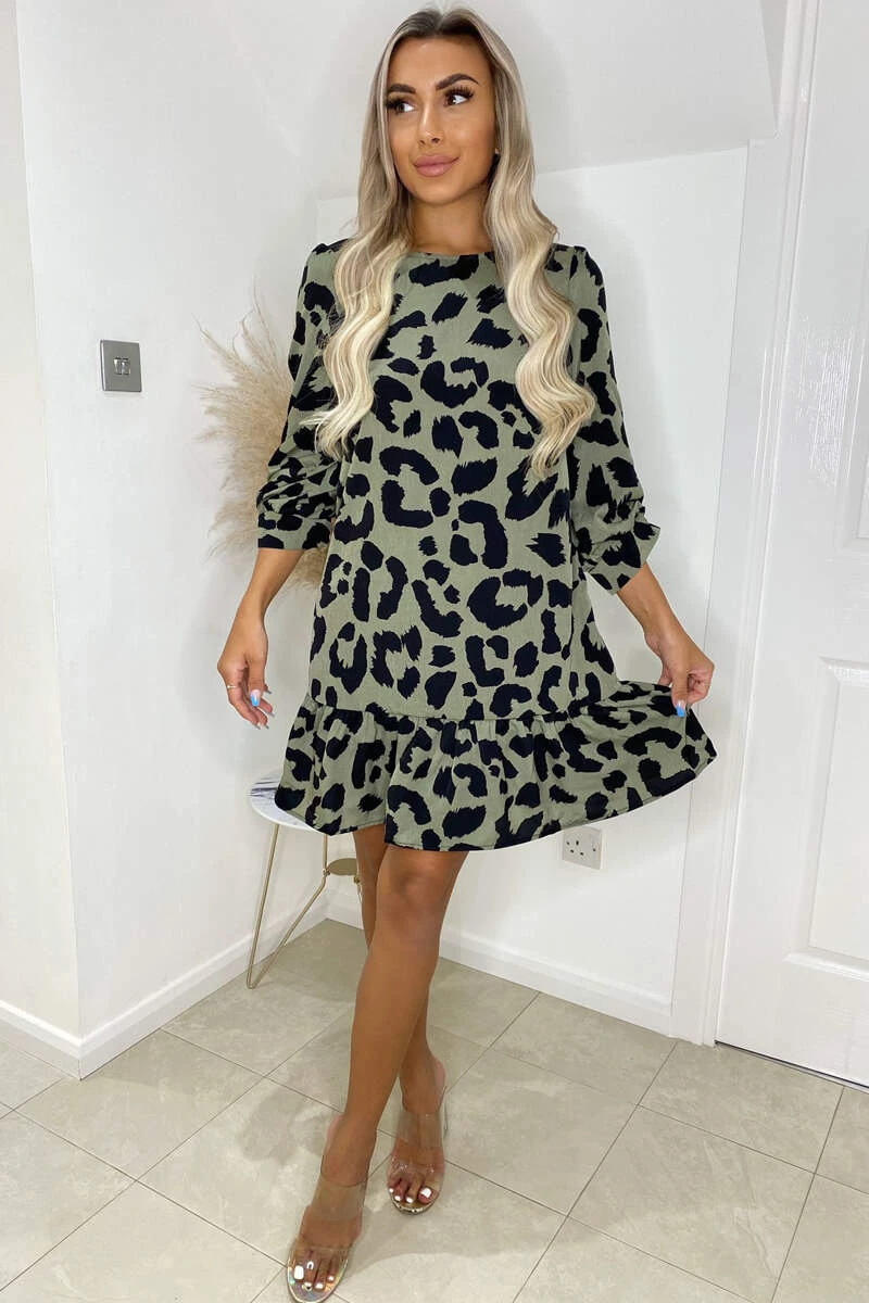 AX Paris Khaki Animal Frill Hem Shift Dress 3 AX Paris Khaki Animal Frill Hem Shift Dress