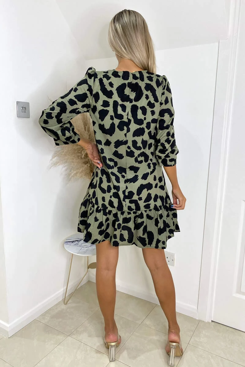 AX Paris Khaki Animal Frill Hem Shift Dress 4 AX Paris Khaki Animal Frill Hem Shift Dress