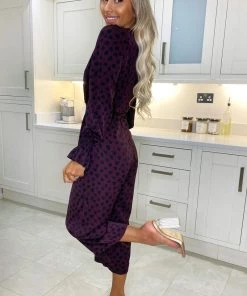 AX Paris Jumpsuits And Playsuits Plum Printed Long Sleeve Jumpsuit 7 AX Paris Jumpsuits And Playsuits Plum Printed Long Sleeve Jumpsuit