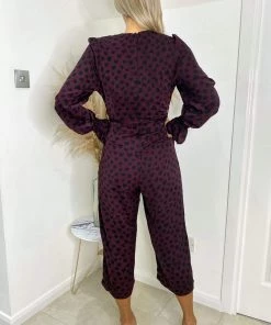 AX Paris Jumpsuits And Playsuits Plum Printed Long Sleeve Jumpsuit 8 AX Paris Jumpsuits And Playsuits Plum Printed Long Sleeve Jumpsuit