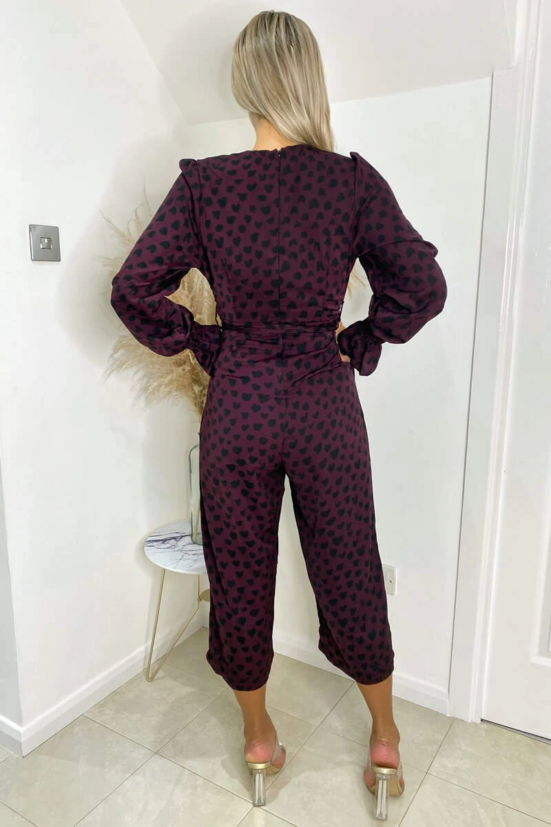 AX Paris Jumpsuits And Playsuits Plum Printed Long Sleeve Jumpsuit 4 AX Paris Jumpsuits And Playsuits Plum Printed Long Sleeve Jumpsuit
