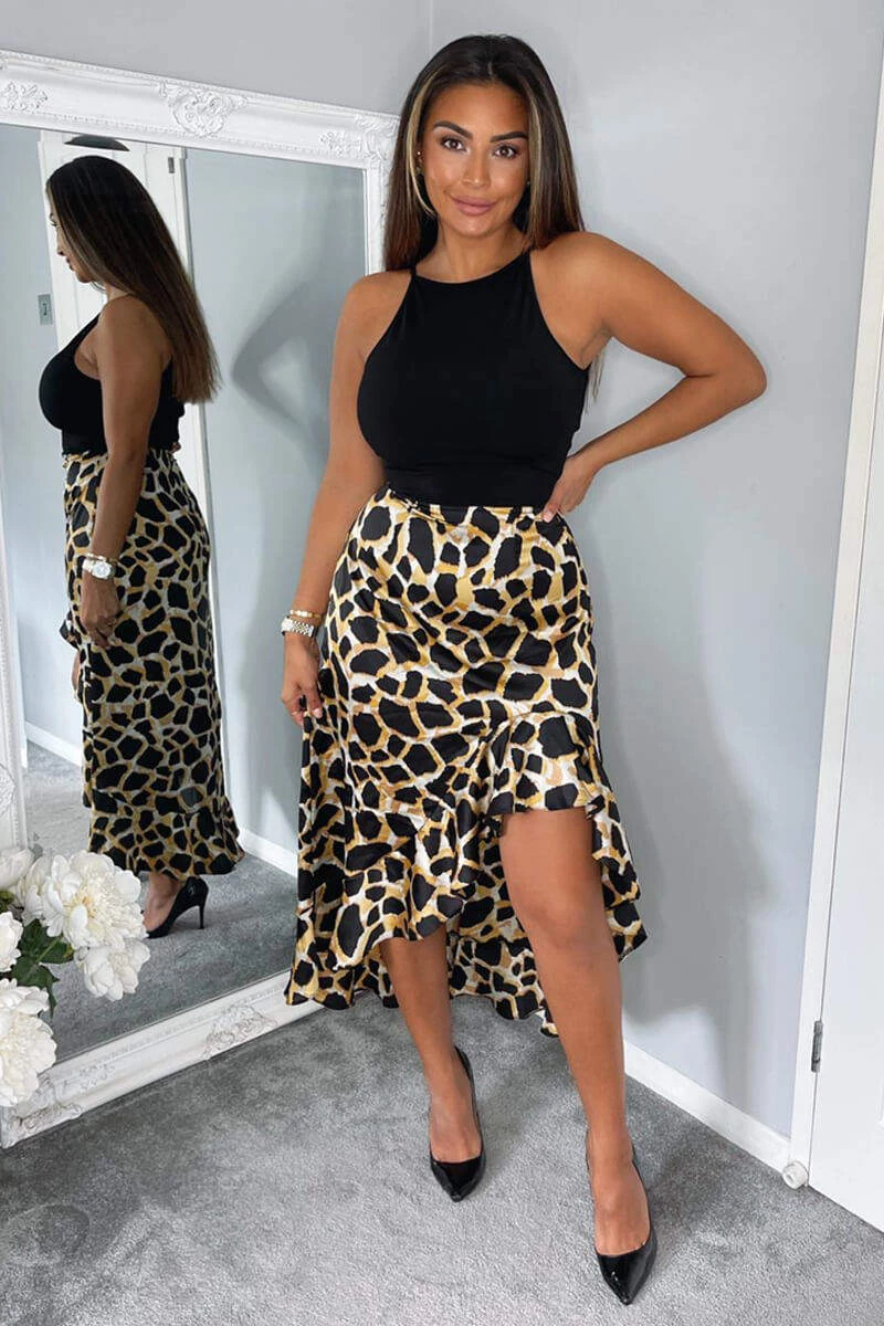 AX Paris Dresses Black Animal Print 2 In 1 Dipped Hem Midi Dress 3 AX Paris Dresses Black Animal Print 2 In 1 Dipped Hem Midi Dress