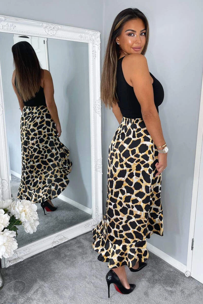 AX Paris Dresses Black Animal Print 2 In 1 Dipped Hem Midi Dress 4 AX Paris Dresses Black Animal Print 2 In 1 Dipped Hem Midi Dress