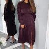 AX Paris Dresses Plum Printed Long Pleated Sleeve Midi Dress