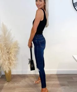 AX Paris Dark Wash Ripped Knee Skinny Jeans