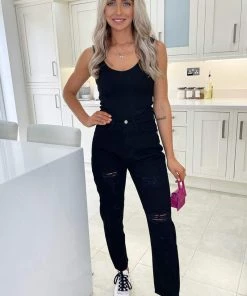 AX Paris Black Ripped Mom Jeans