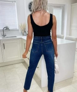 AX Paris Dark Wash Ripped Mom Jeans