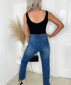 AX Paris Mid Wash Ripped Split Hem Jeans