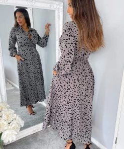 AX Paris Grey Printed Button Up Midi Dress