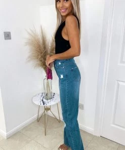 AX Paris Mid Wash Ripped Flared Jeans