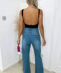 AX Paris Mid Wash Ripped Flared Jeans