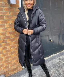 AX Paris Black Long Puffer Coat Coats & Jackets