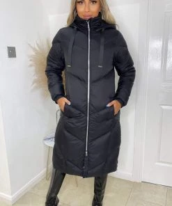 AX Paris Black Long Puffer Coat Coats & Jackets