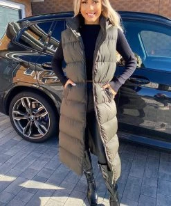 AX Paris Khaki Zip Up Hooded Gilet Coats & Jackets