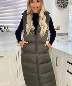 AX Paris Khaki Zip Up Hooded Gilet Coats & Jackets