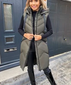 AX Paris Coats & Jackets Khaki Hooded Zip Up Gilet