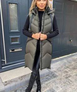 AX Paris Coats & Jackets Khaki Hooded Zip Up Gilet