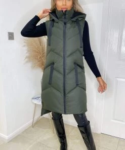 AX Paris Coats & Jackets Khaki Hooded Zip Up Gilet