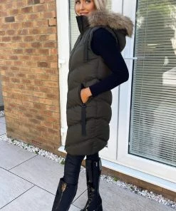 AX Paris Khaki Faux Fur Hooded Gilet