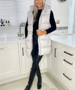 AX Paris Coats & Jackets Silver Drawstring Hooded Gilet