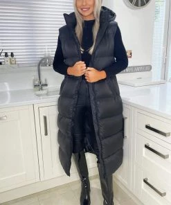 AX Paris Black Zip Up Hooded Gilet Coats & Jackets