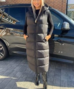 AX Paris Black Zip Up Hooded Gilet Coats & Jackets