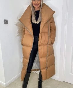 AX Paris Camel Wrap Puffer Coat Coats & Jackets