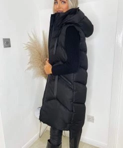 AX Paris Black Hooded Zip Up Gilet