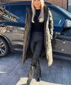 AX Paris Khaki Long Puffer Coat Coats & Jackets