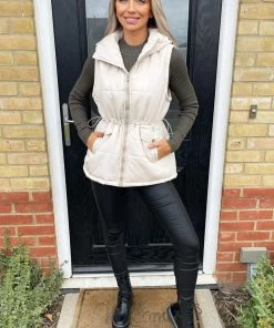 AX Paris Beige Drawstring Waist Hooded Gilet