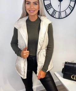 AX Paris Beige Drawstring Waist Hooded Gilet