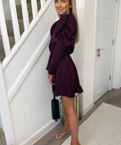 AX Paris Dresses Plum Puff Sleeve Skater Dress