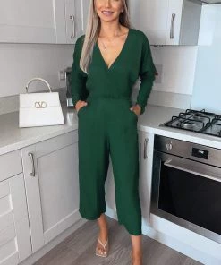 AX Paris Teal Bat Wing Jumpsuit