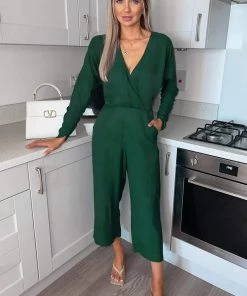 AX Paris Teal Bat Wing Jumpsuit