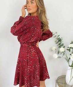 AX Paris Red Printed Wrap Over Belted Skater Dress Dresses