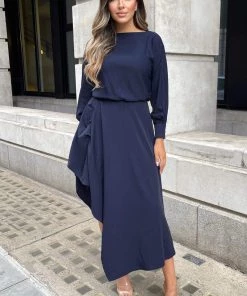 AX Paris Navy High Low Skirt Midi Dress