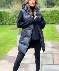 AX Paris Black Drawstring Hooded Gilet