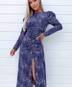 AX Paris Dresses Navy Printed Split Leg Midi Dress