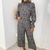 AX Paris Jumpsuits And Playsuits Grey Spot Printed High Neck Long Sleeve Jumpsuit
