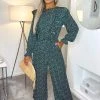 AX Paris Forest Green Printed Frill Front Tie Jumpsuit Jumpsuits And Playsuits