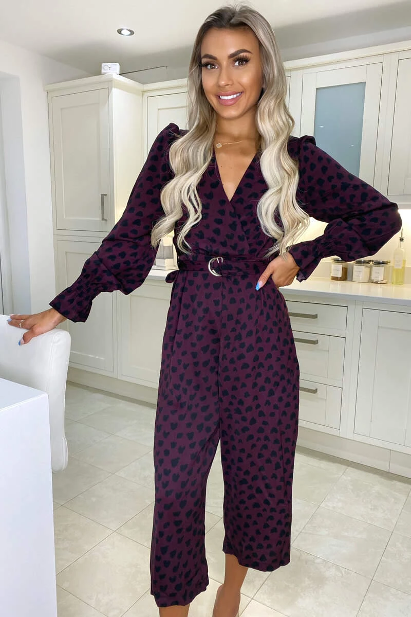 AX Paris Jumpsuits And Playsuits Plum Printed Long Sleeve Jumpsuit 2 AX Paris Jumpsuits And Playsuits Plum Printed Long Sleeve Jumpsuit