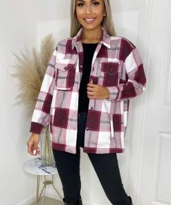 AX Paris Wine Checked Shirt Jacket Coats & Jackets